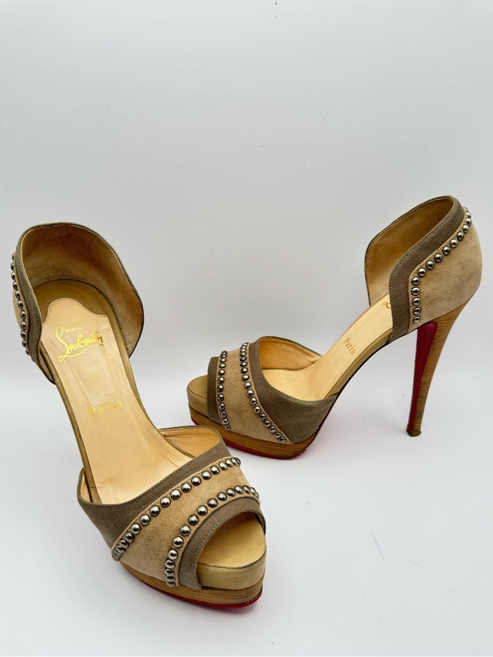 Christian Louboutin Henry D'Orsay 140 Studded Platform Peep Toe Pumps 38.5